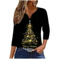 thumbnail image 3 of yoeyez Christmas Tops for Women Trendy Dressy 3/4 Sleeve T Shirts Christmas Buttons V Neck Blouse Funny Cute Xmas Tshirt, 3 of 6