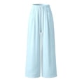 thumbnail image 4 of DHFJKG Wide Leg Pants For Women Linen Flowy Palazzo Drawstring Elastic Waist Pants With Pockets Summer Beach Vacation Clothes Versatile Trousers, 4 of 4