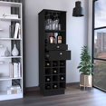 thumbnail image 3 of 32" H black bar-coffee cart, kitchen or living room cabinet storage, with 4 wheels, folding surface, 2 central drawers covered by folding doors, ideal for storing glasses, and snacks., 3 of 5