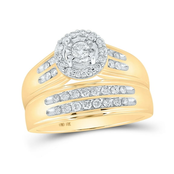 10K Yellow Gold His Hers Round Diamond Cluster Matching Wedding Set 3/4ctw, Women's Size: 5-10, Mens Size: 7-13