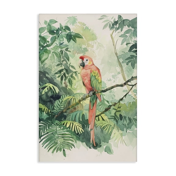 Stupell Industries Bohemian Pink Parrot in Jungle Canvas Art, 16 x 24, by LSR Design Studio