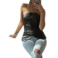thumbnail image 4 of Mialoley Women's Corset Tops, Strapless Button Down PU Leather Bustier, 4 of 8