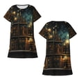 thumbnail image 3 of Women's Nightgown Sleepwear Short Sleeves Shirt Casual Soft Sleepdress, Library Books Magic Vintage Starry, 3 of 7