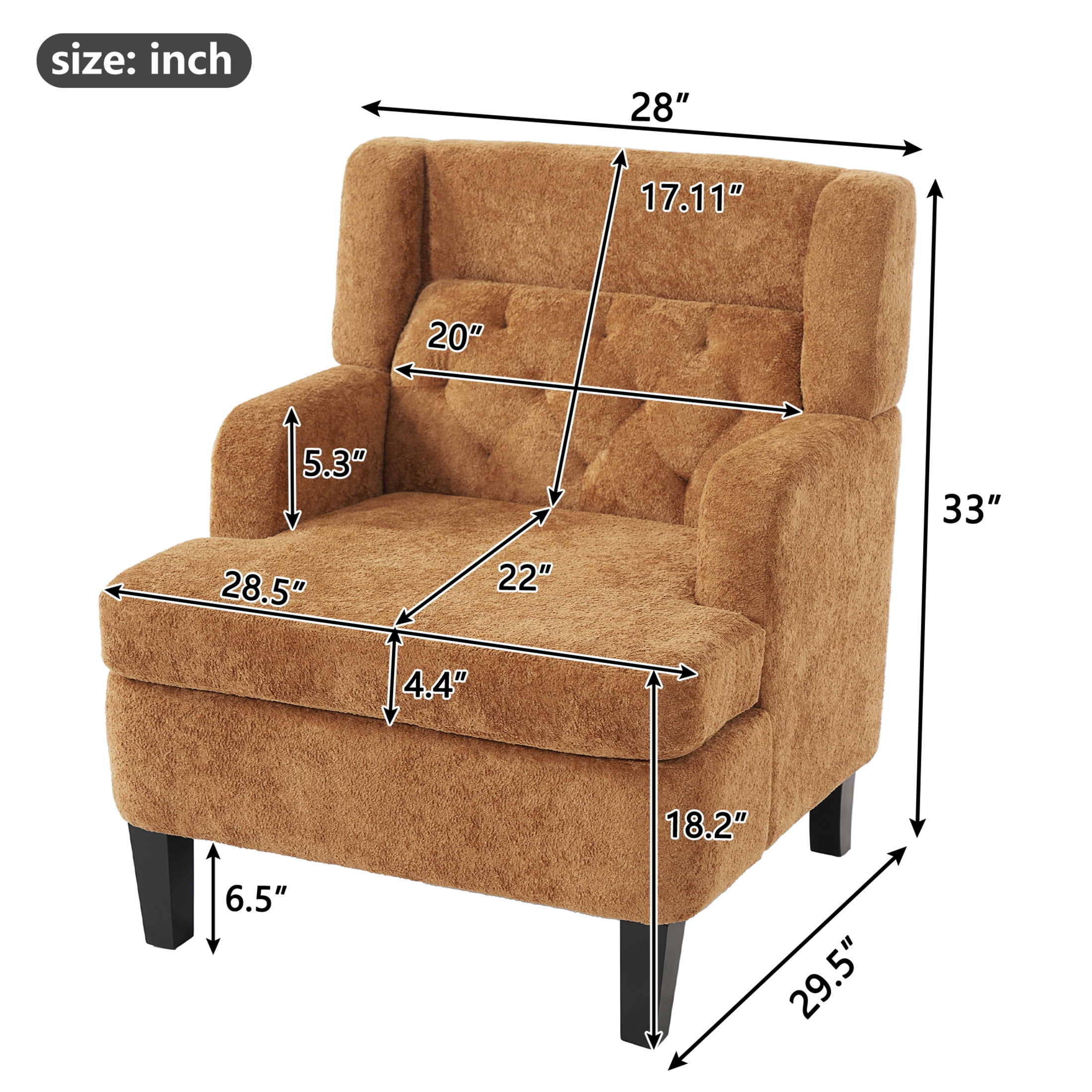 Christopher Knight Home Modern Tufted Accent Chair, Plush Fabric Upholstered with Wood Legs, Orange