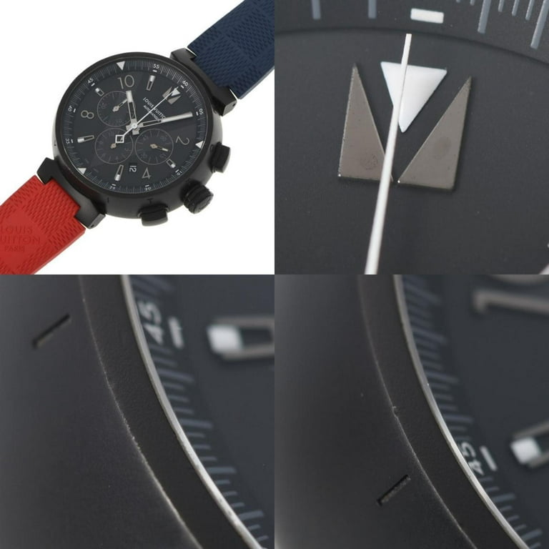 Authenticated Used LOUIS VUITTON Louis Vuitton Tambour Chrono All Black  Q1A62 Men's SS/Rubber Watch Automatic Black/Gray Dial 