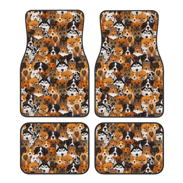 Lsque Chiens Différentes Races Imprimé Tapis de Sol 4 Pcs, Doublures en Caoutchouc Résistantes, Design Antidérapant, Protection Automobile Toutes Saisons, Véhicules, Voitures, Camions et SUVs
