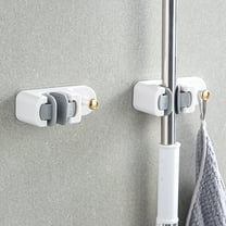 2 Pcs 1.85*4.68 Inch Mop Holder Wall Mounted Holder Broom & Mop Grippers Self Adhesive Acrylonitrile Butadiene Styrene No Drilling Super Anti-Slip Broom and Dustpan Hanger Wall Mount Mops Rakes Holder