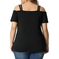 thumbnail image 4 of DARING DIVA Women's Plus Short Sleeve Cold Shoulder Tops Blouses Shirt 2X Black, 4 of 6