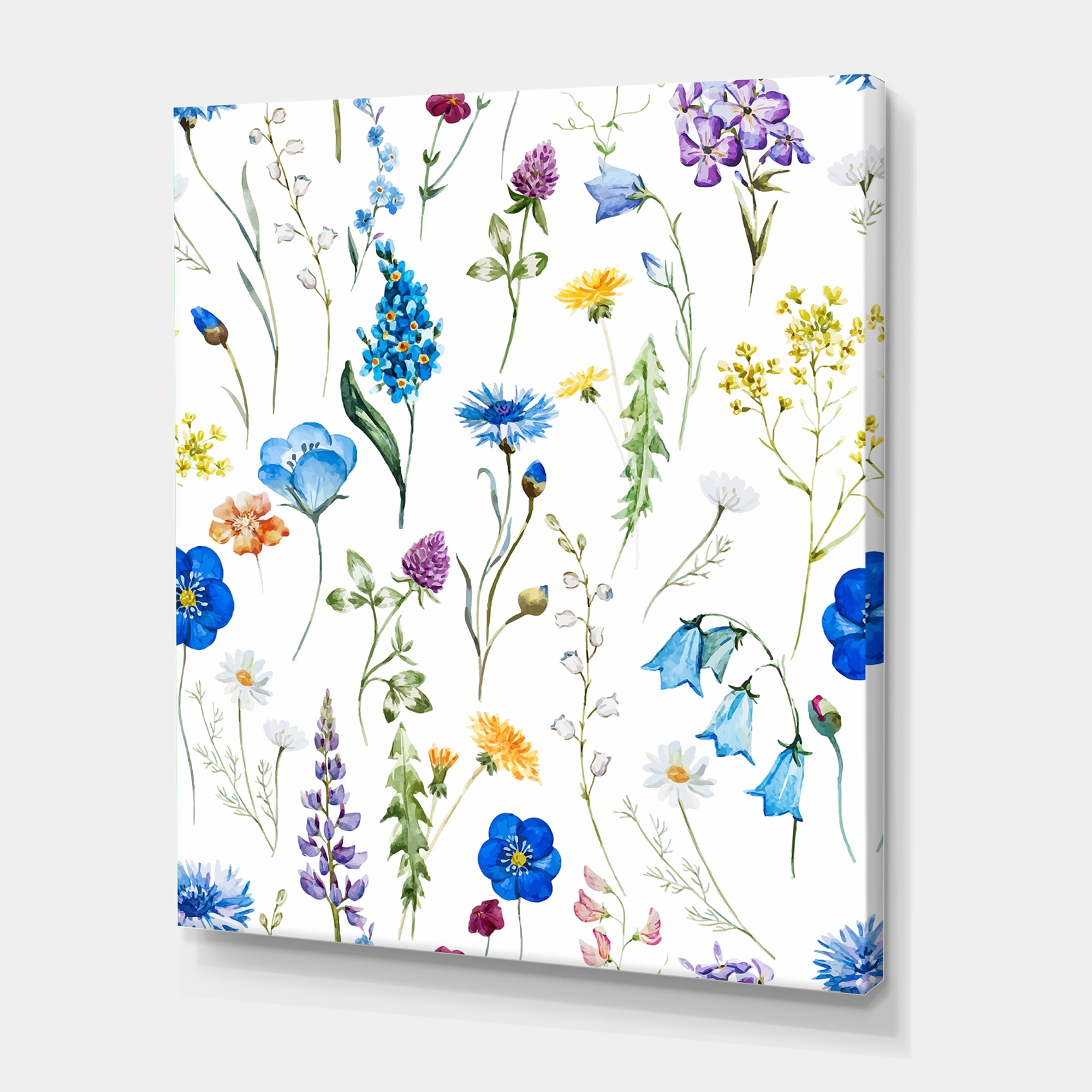 Designart ' Blue Wildflowers With Leaves I ' Traditional Canvas Wall Art Print