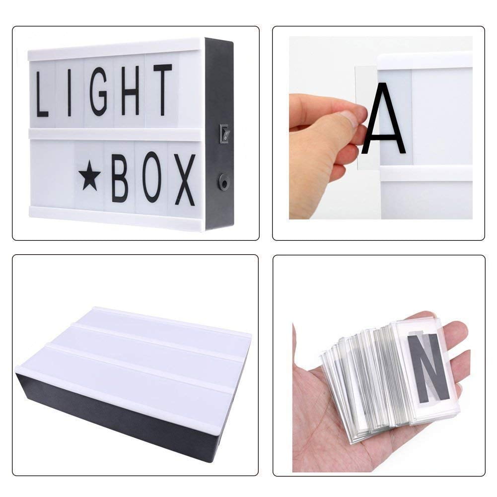 A4 Cinematic Light Box Sign - 105 Letters and Colour Emojis - USB or  Battery Operated - USB Cable Included - Vintage Cinema LED Sign