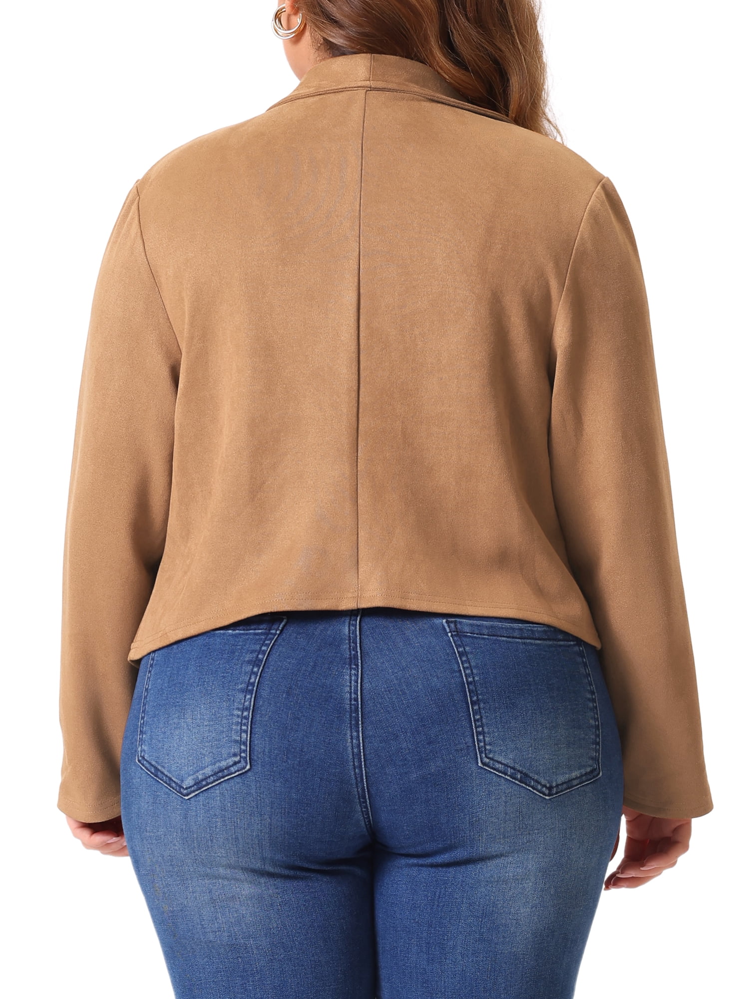 DARING DIVA Plus Size Faux Suede Lapel Open Front Cardigans Jacket 4X Brown