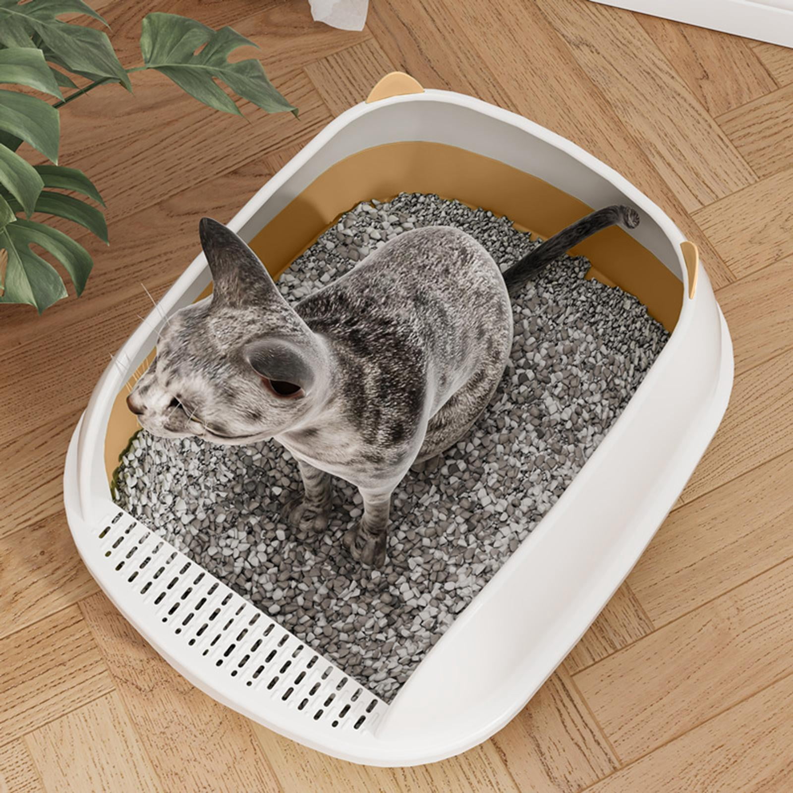 Cat Potty Toilet Pan Durable Semi Enclosed Sandbox Portable Pet Litter Tray Cat Bedpan for Travel Kitten Pet Supplies Rabbit Pink L