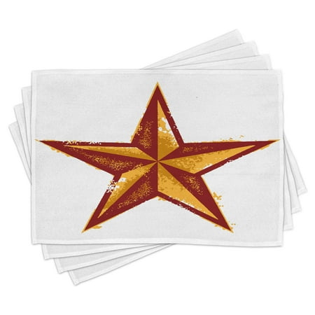 

Primitive Country Placemats Set of 4 Grunge Western Star Retro Style Worn Aged Retro Country Design Washable Fabric Place Mats for Dining Room Kitchen Table Decor Redwood Marigold by Ambesonne