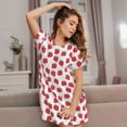 thumbnail image 3 of Pofeuu Cartoon Strawberry Print Women's Loose Fit Short Sleeve Nightgown, Comfortable Sleep Dress for Women, Casual Lounge Sleepwear, Soft Cotton Sleep Dress, 3 of 6