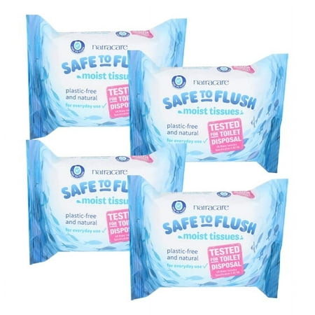 Natracare Safe to Flush Moist Tissues, Made of 100% Paper ( 4 Pack )