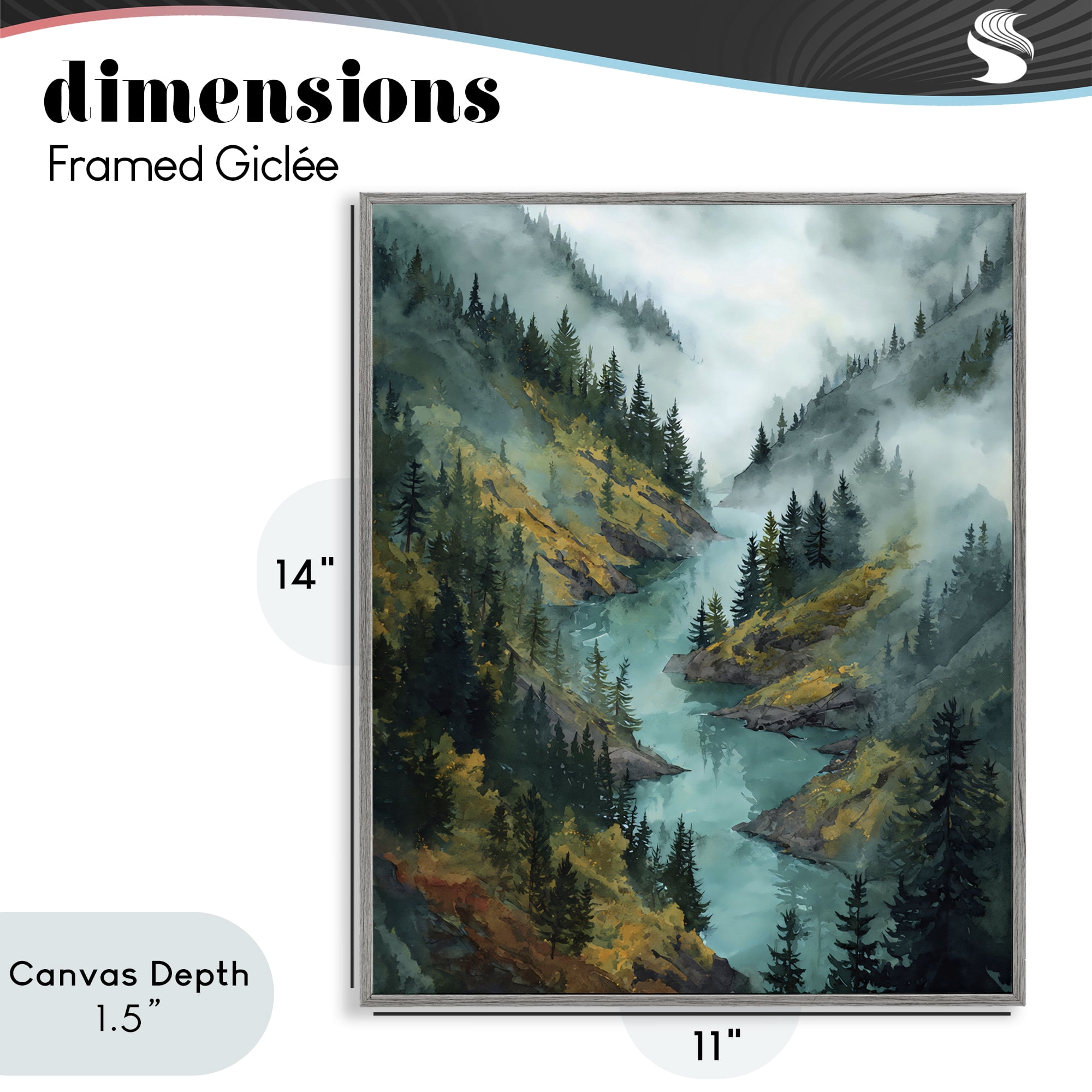 Stupell Industries Turquoise Mountain River Bends Gray Framed Giclee Art, design by Franklyn Gregory
