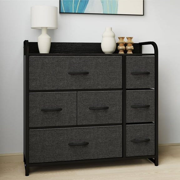 Uforic 7-Drawer Black-Gray Fabric Dresser withe Steel Frame for , Living Room and Study Room