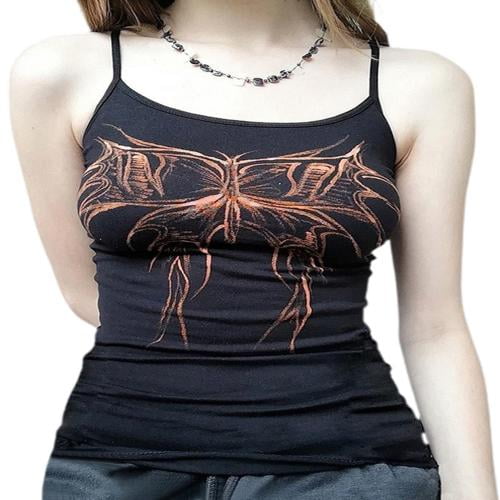 Gothic Kawaii Sexy Crop Top Y2K Aesthetic Clothing Graphic Print Tank Tops  Cute E Girl Sleeveless Lace Camisole