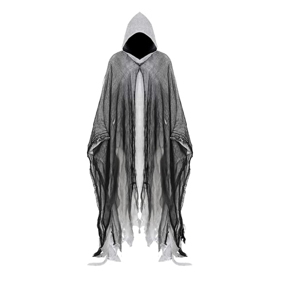 Disfraz de Halloween Horror Grim Reaper para hombre, disfraz de bruja con capa aterradora para hombre y mujer, capa con capucha para adultos, accesorios de cosplay (gris)