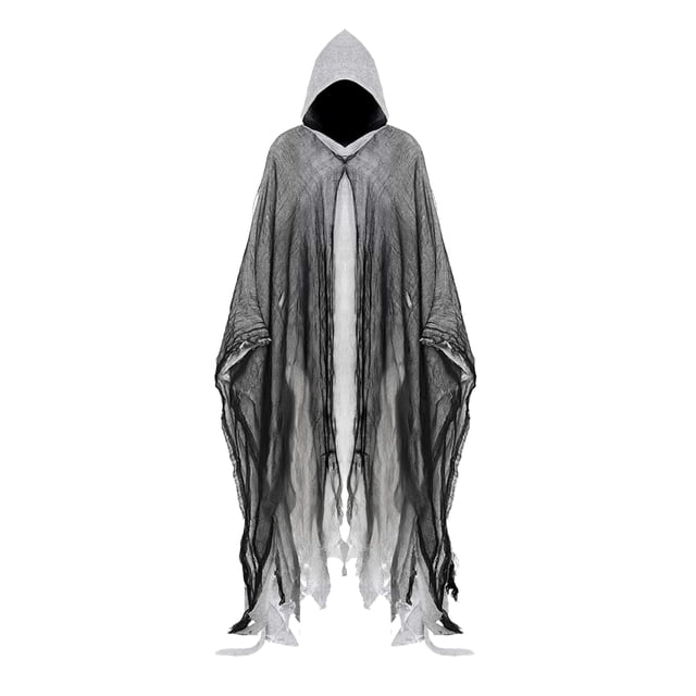 Disfraz de Halloween Horror Grim Reaper para hombre, disfraz de bruja con capa aterradora para hombre y mujer, capa con capucha para adultos, accesorios de cosplay (gris)