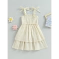 thumbnail image 4 of Wassery Kids Toddler Girl Summer Dress Bow Shoulder Sleeveless Casual Sling Dress Little Girls Layered Ruffle A-line Dress, 4 of 9
