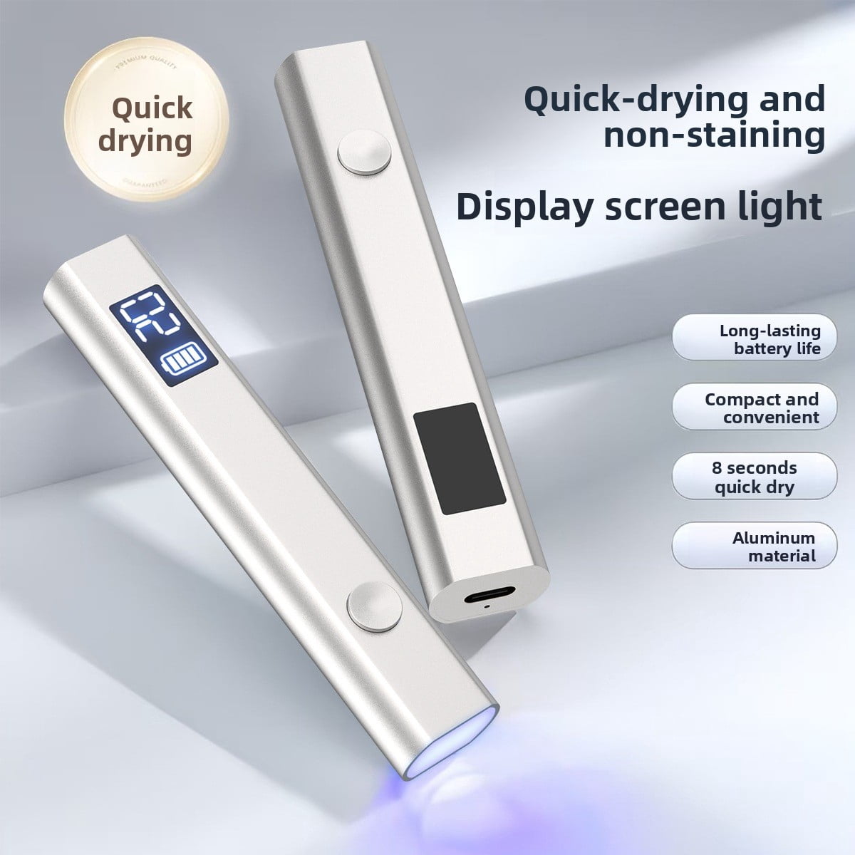 Handheld One-Line Nail Lamp with Metal Body - 3 Timer Settings (30/60/99s) Fast Curing UV LED Light, Rechargeable Portable Nail Dryer, No Black Hands, Professional Nail Art Tool for Home Salon