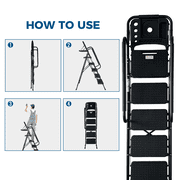Step Ladder, Folding Step Stool with Wide Anti-Slip Pedal, Sturdy Steel Ladder, Convenient Handrail, Lightweight, Portable Steel Step Stool