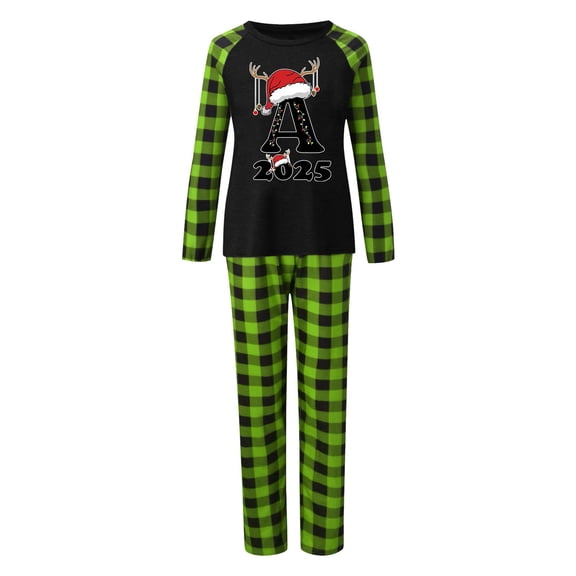 Gkeoshab Pajamas for Women Set Matching Family Pajamas Sets Christmas PJ's 26 Letter Print Top and Plaid Bottom Sleepwear Jammies with Pockets