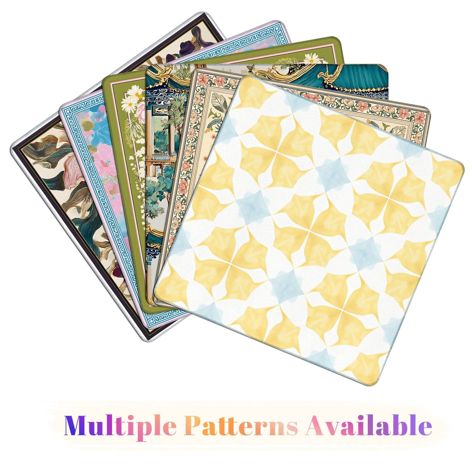 Mahjong Mat 31.5" x 31.5" Geometric Yellow Blue Floral Soft Edges Non-Slip Noise Reduction American Mahjong Tiles Table Cover for Dominoes Poker Card Board Games Gift
