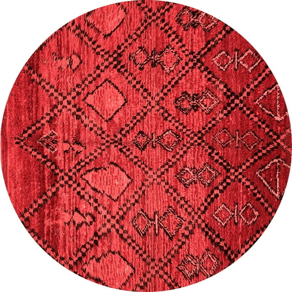 Ahgly Company Machine Washable Indoor Round Abstract Red Modern Area Rugs, 7' Round