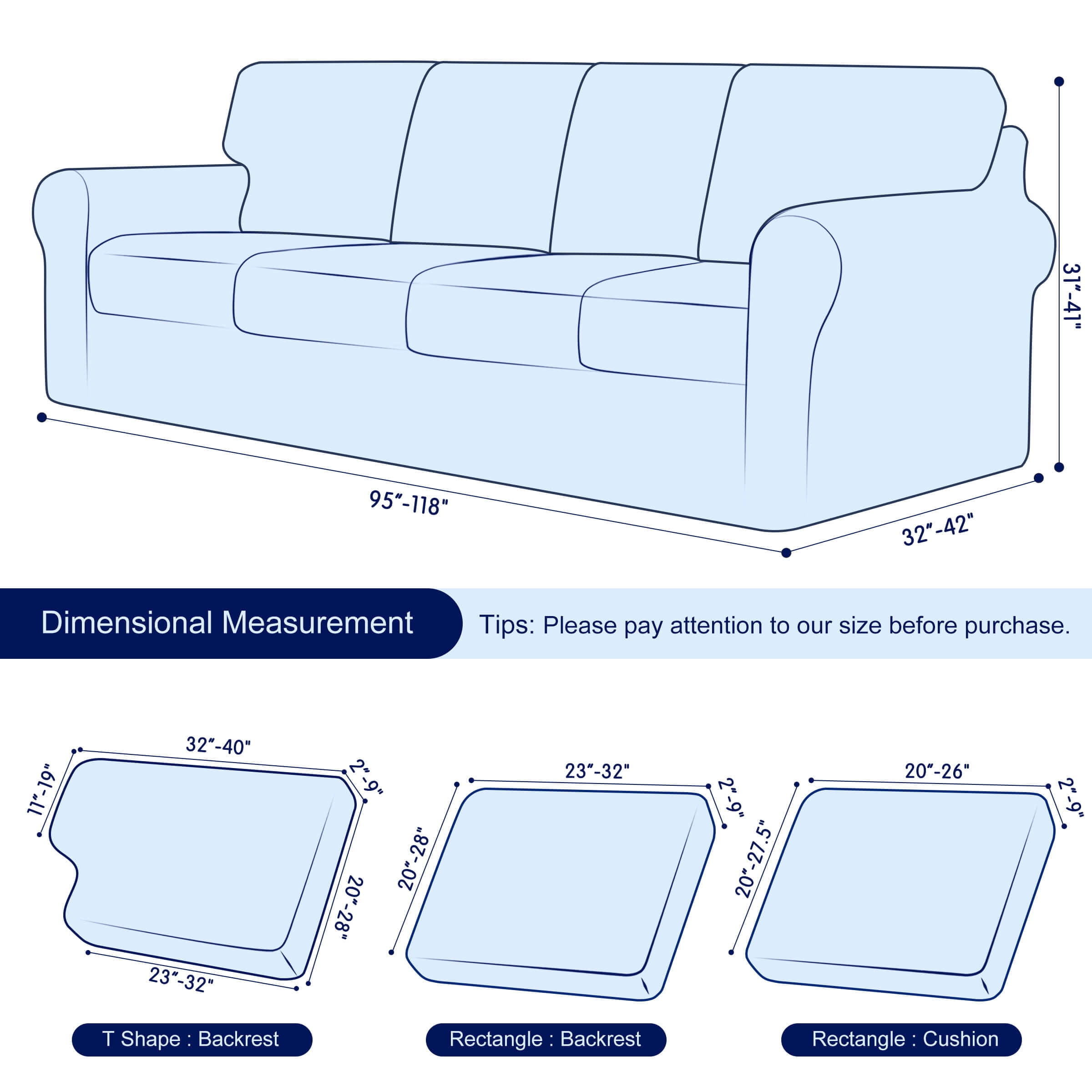 Subrtex Sofa Slipcover Sets 9 Pieces Stretch Couch Cover Backrest Cushion Covers (Oversized Sofa, Steel Blue)