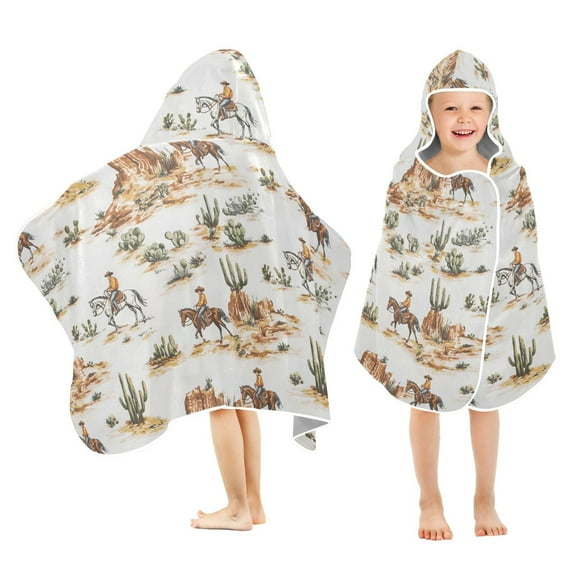 joogoo Western Cowboy Horses Kids Hooded Beach Towel Baby Bath Towel 23.5"x50"