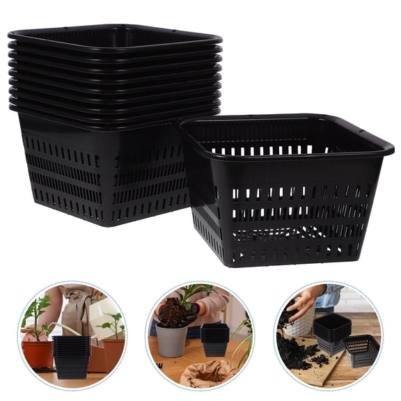 OUNONA 10Pcs Plastic Plant Pot Black Orchid Planter with Drainage for Home Use