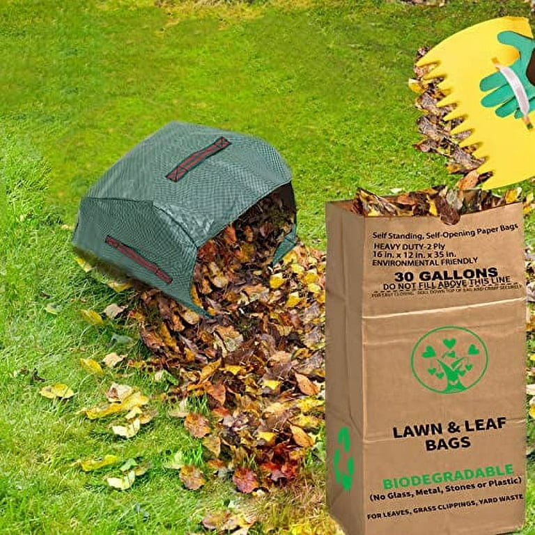 AimGrowth 30 Gallon Heavy Duty Brown Paper Lawn and Leaf Bags with