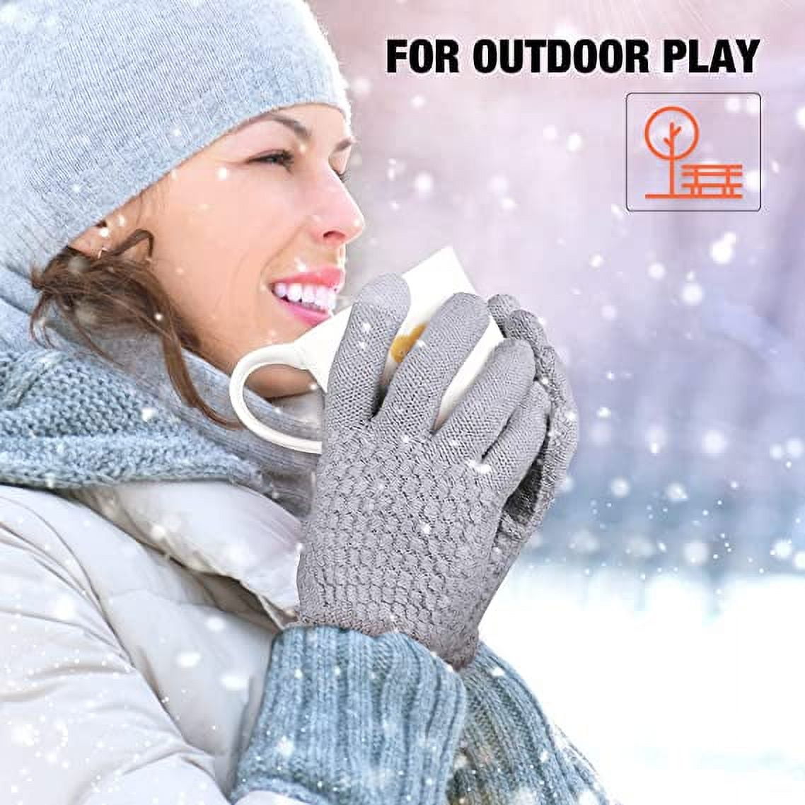 Women's Winter Touch Screen Gloves Warm Fleece Lined Knit Gloves Elastic Cuff Winter Texting Gloves