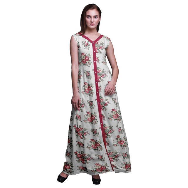 Bimba Robe Longue Florale pour Femme, Fête, Col en V, Fente avant, Sans Manches, Maxi, Très Petit
