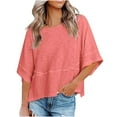 thumbnail image 2 of Inverlee Womens T Shirts Crewneck Dressy Casual Short Sleeve Tops Cute Solid Color Shirts Lightweight Vacation Tunic Blouse Tee, 2 of 7