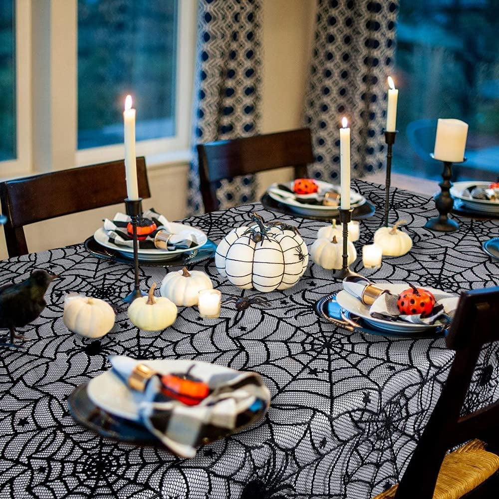 Halloween Tablecloths Black Lace Tablecloth 54x72 inch Spider Cobweb Table Cover for Halloween Masquerade Dinner Party Scary Movie Nights Table Decorations Halloween Tablecloths Black Lace Tablecloth 54x72 inch Spider Cobweb Table Cover for Halloween Masquerade Dinner Party Scary Movie Nights Table Decorations