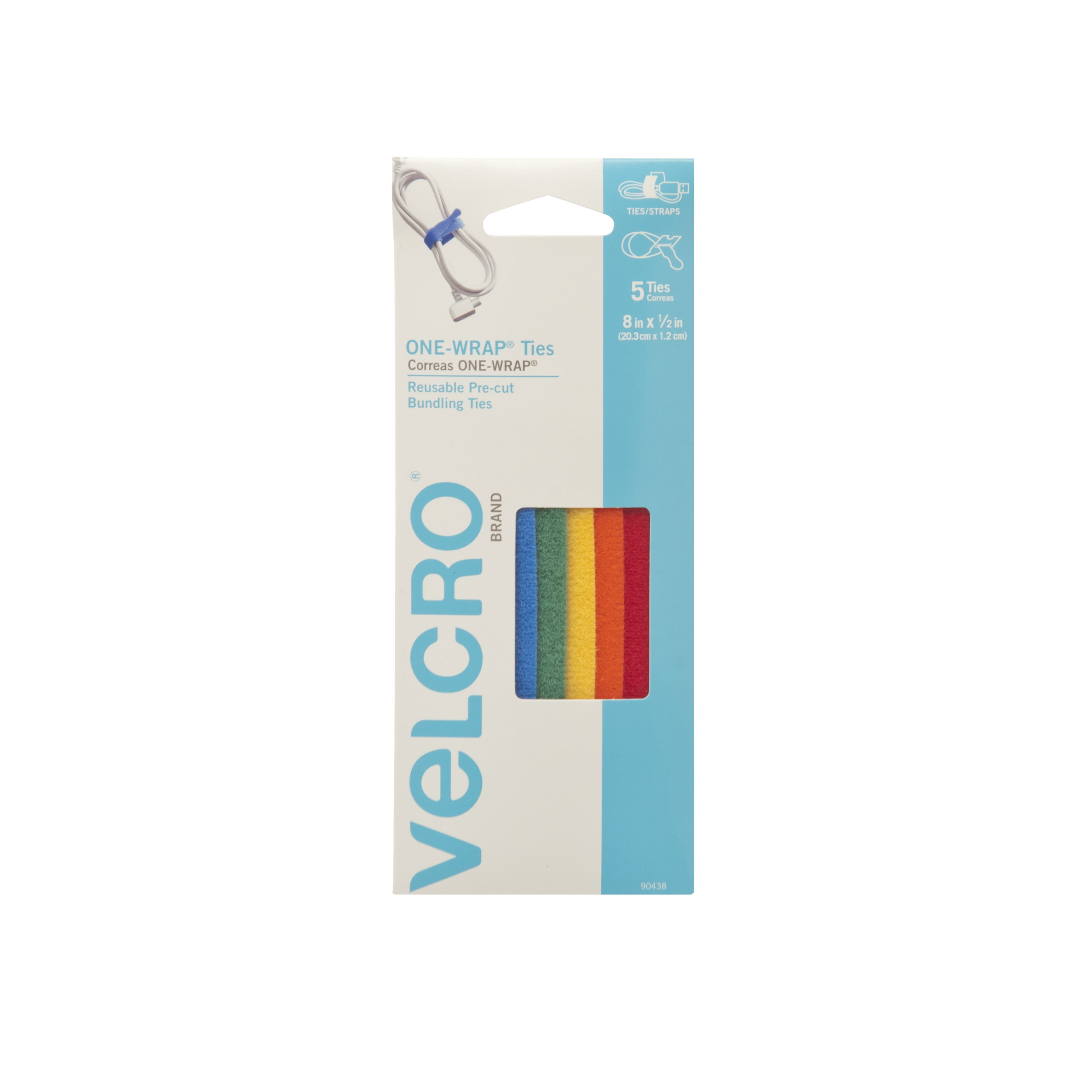 VELCRO® Brand ONEWRAP® Ties 8in x 1/2in Ties, Multicolor 5 ct