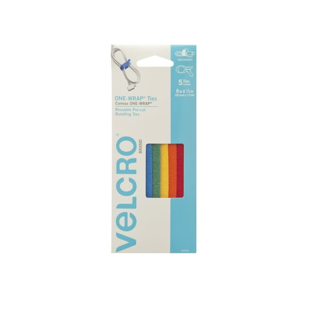VELCRO® Brand ONEWRAP® Ties 8in x 1/2in Ties, Multicolor 5 ct