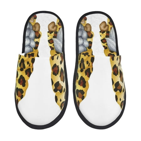 Balery Leopard Gnomes Slient Indoor Furry Fleece Comfort House Shoes Soft Non-Slip Home Shoes Cotton slippers House Slippers-- Medium