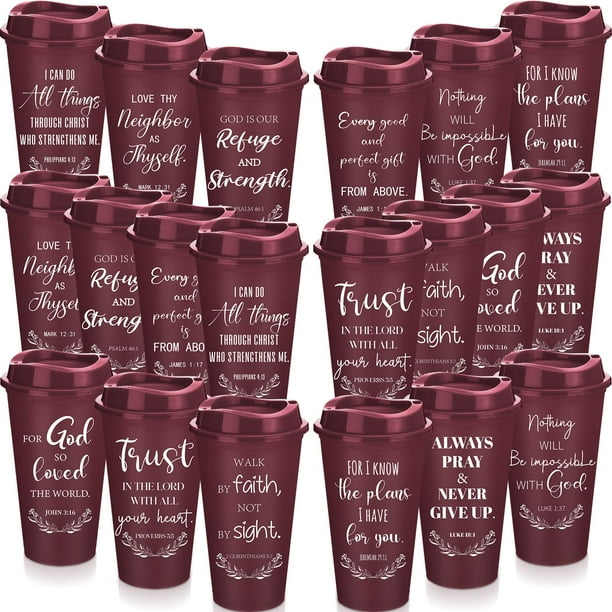 Tazas de café Skylety Bible Verse, 16 onzas, reutilizables, paquete de 40 unidades, color burdeos