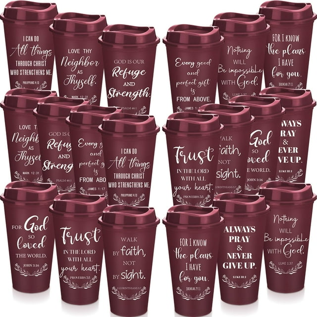 Tazas de café Skylety Bible Verse, 16 onzas, reutilizables, paquete de 20 unidades, color burdeos