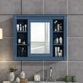 thumbnail image 3 of 35'' X 28'' Royal Blue Wall Mounted Bathroom Storage Cabinet, Modern Bathroom Wall Cabinet With Mirror, Mirror Cabinet With 6 Open Shelves (Not Include Bathroom Vanity Desk ), 3 of 9