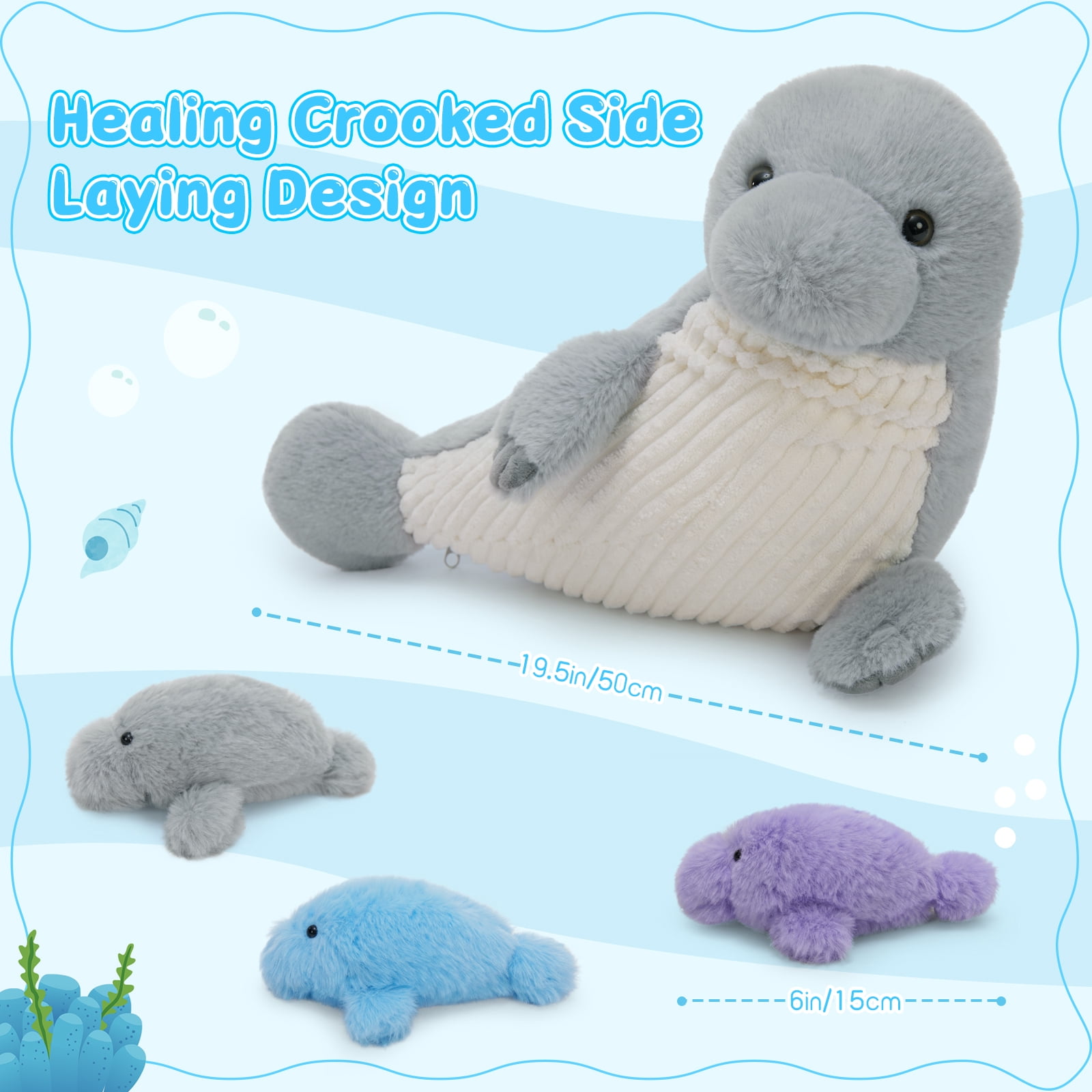 MaoGoLan 4pcs Manatee Stuffed Animals with 3 Little Manatee Plush Toys
