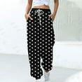 thumbnail image 2 of FRSASU Pants for Women Fashion Casual Polka Dot Printing High Waisted Drawstring Loose Ankle Pants Black S(S), 2 of 5