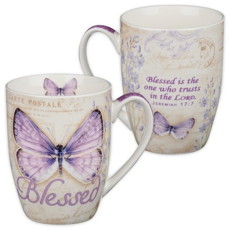 Blessed Butterfly Mug – Botanic Purple Butterfly Coffee Mug w/Jeremiah 17:7, Bible Verse Mug for Women and Men – Inspirational Coffee Cup and Christian Gifts (12-ounce Ceramic Cup)