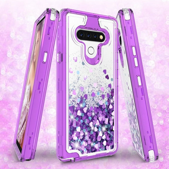 Case for LG Stylo 6 Case Liquid Glitter Waterfall Heavy Duty Shockproof for Girls Women Cover - Clear