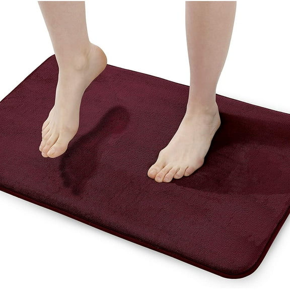 Extra Thick Memory Foam Bath Rug (17x24 Burgundy) Non Slip Absorbent Super Cozy Velvet Bathroom Mat, Luxury Soft Plush Small Carpet for Bath Room Shower Floor Tub, Machine Wash Dry