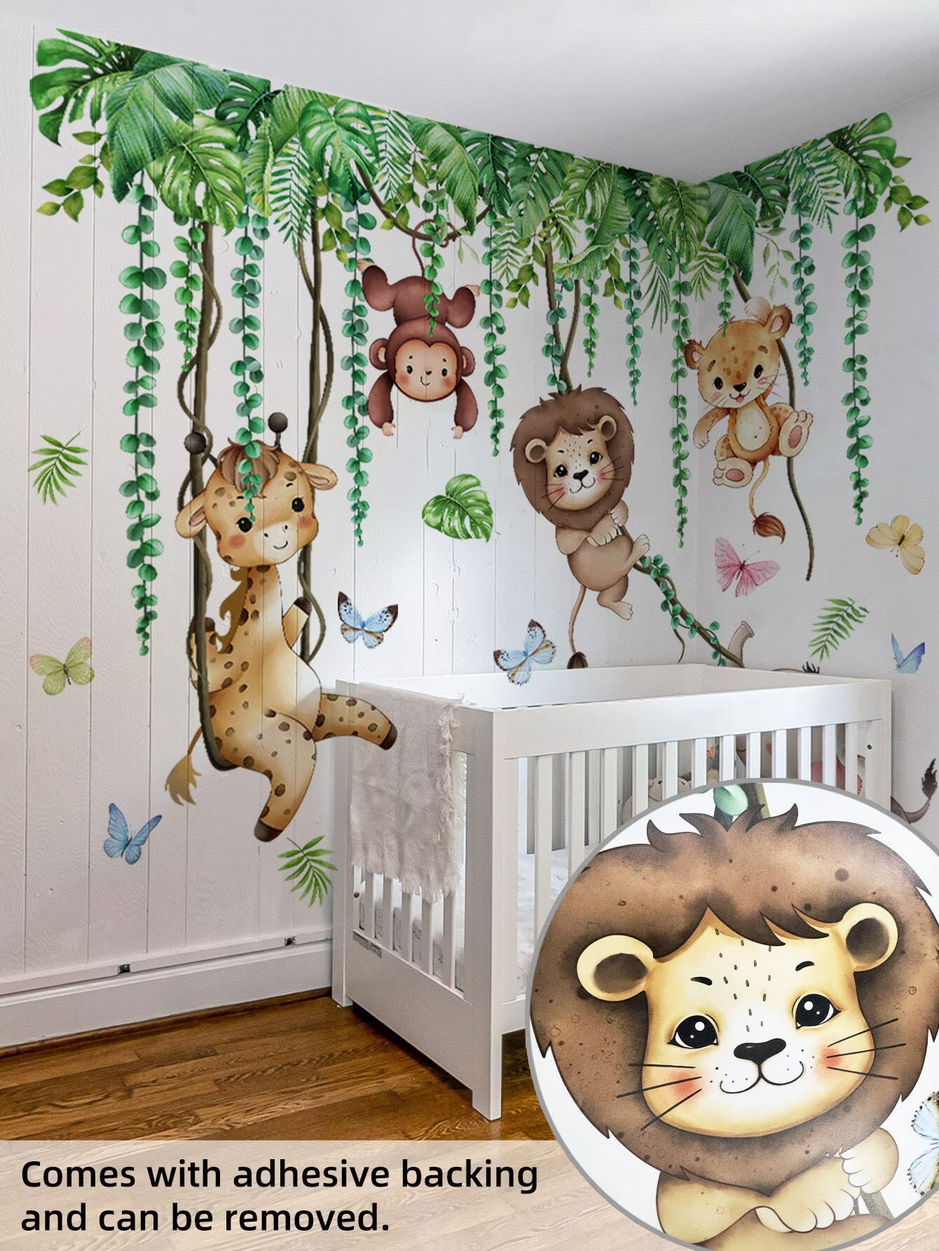 Jungle Animal Tree Branch Wall Decals tree wall decals plant wall Stickers Safari Animal Monkey Lion Wall Stickers DIY Peel and Stick Baby Nursery Kids Bedroom Living Room Wall Decor